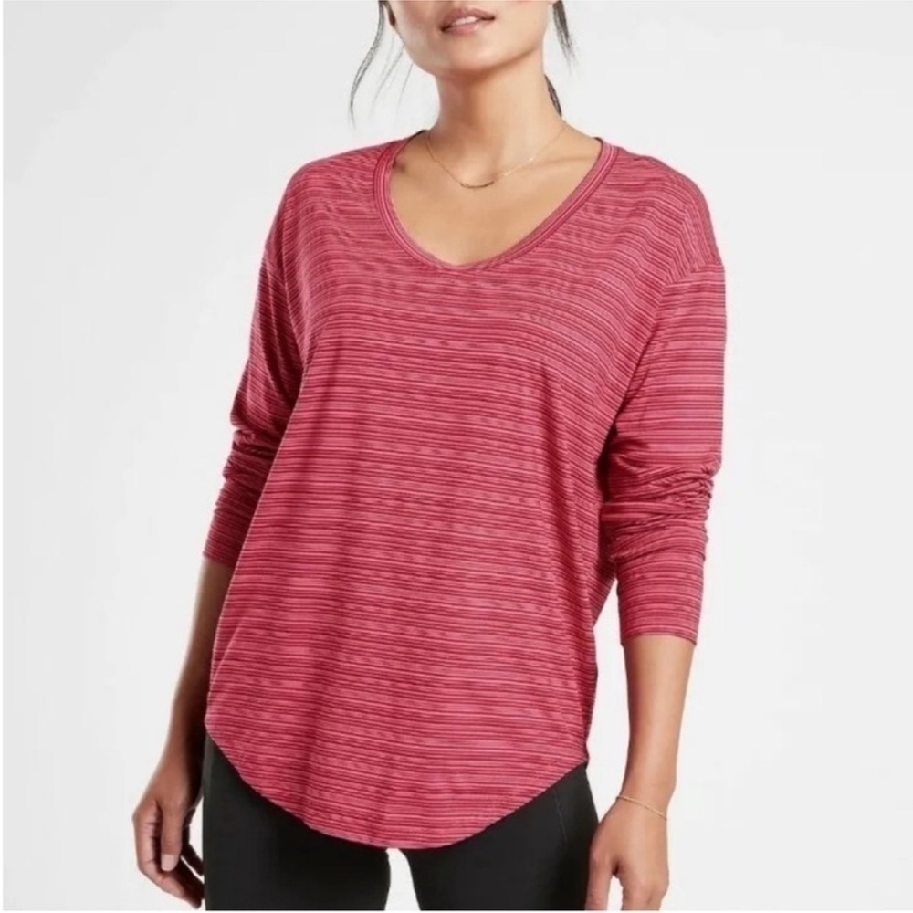 Athleta Cloudlight Striped Long Sleeve Top Women’s Size Large Dragonfruit Pink